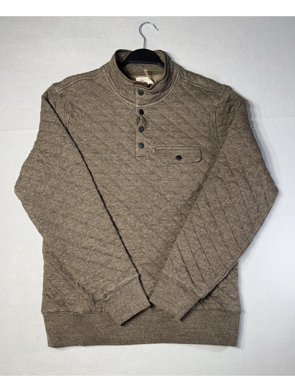 NWT Faherty Epic Quilted Fleece Men's L Brown Mock Neck Snap Button